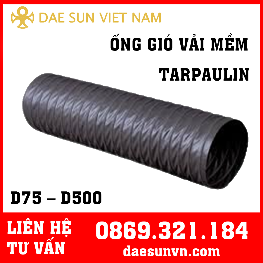 Ống Gió Mềm Vải Tarpaulin D75-D500 Không Bảo Ôn, Ống Gió Vải Hút Khí, Thoáng Khí, Ống Gió Vải Công Nghiệp Nhiều Kích Cỡ
