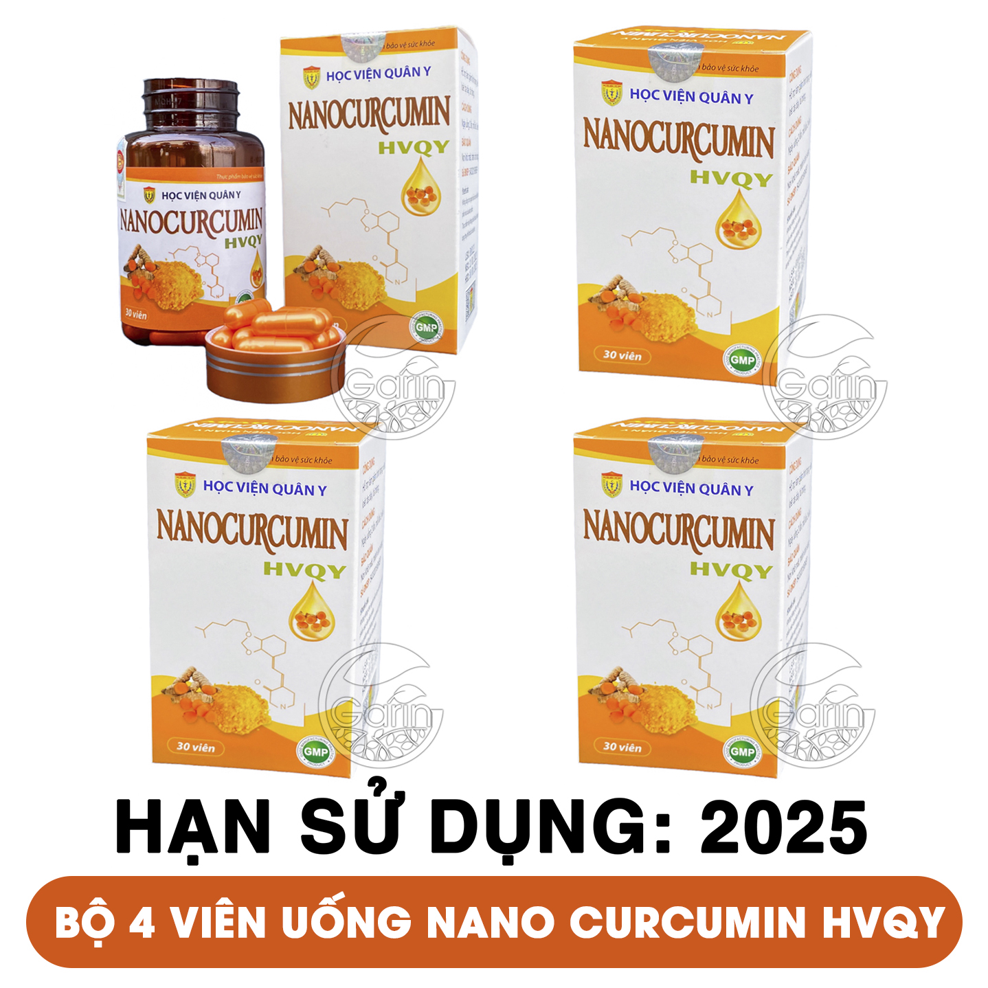 Bộ 4 hộp viên uống nano curcumin Học Viện Quân Y 30 viên x4 hiệu quả đặc biệt trong hỗ trợ giảm đau viêm loét dạ dày hành tá tràng, làm đẹp da, tăng sức đề kháng cho cơ thể Mỹ Phẩm Sỉ Emer