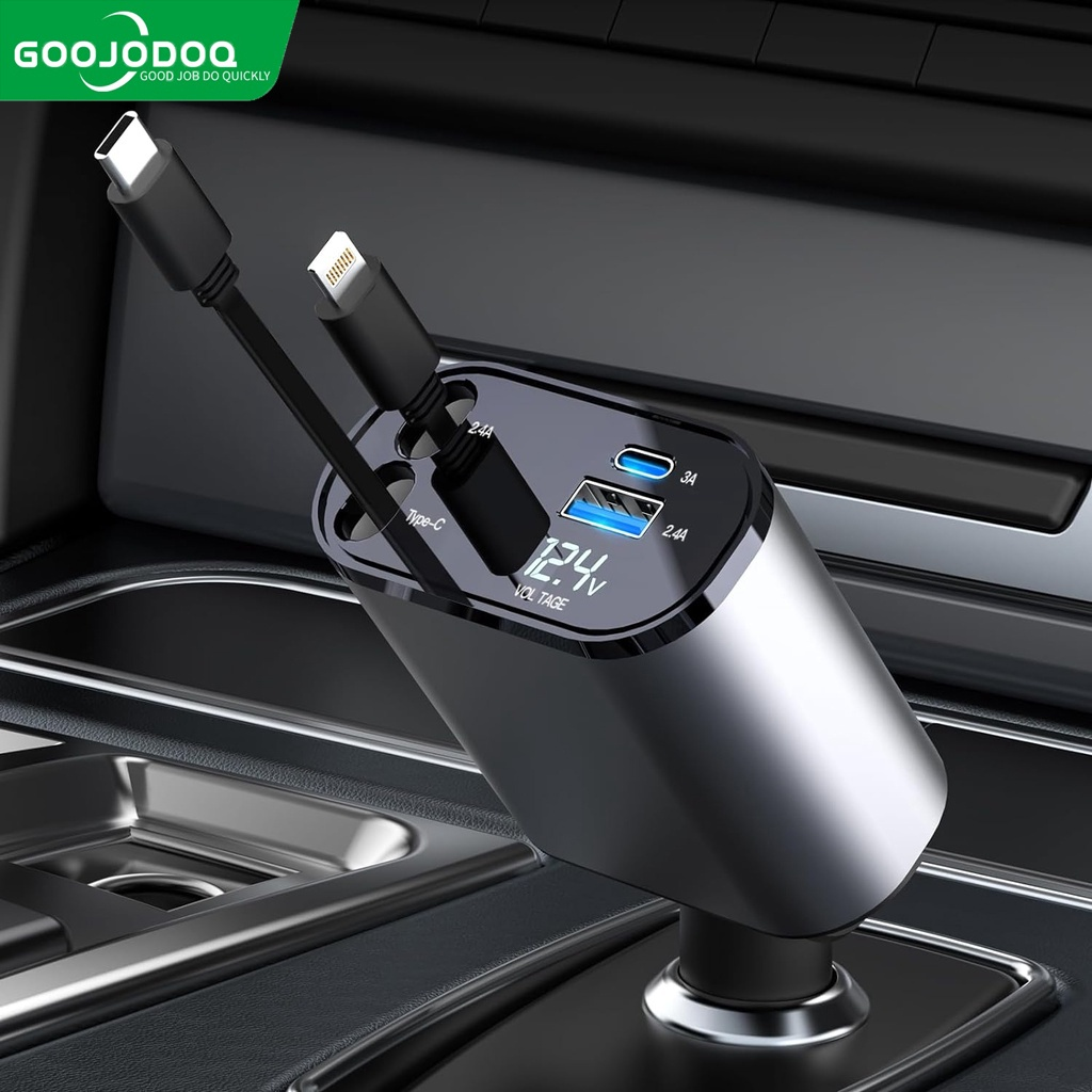 Bộ sạc xe hơi pd goojodoq 4 in 1 usb sạc nhanh 20w 100w hỗ trợ cổng lightning tẩu sạc ô tô đa chức năng trên xe ô tô