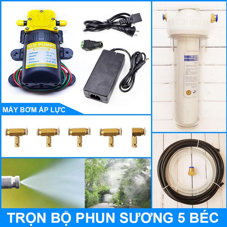 Bộ máy phun sương tưới lan đầy đủ phụ kiện 5 béc