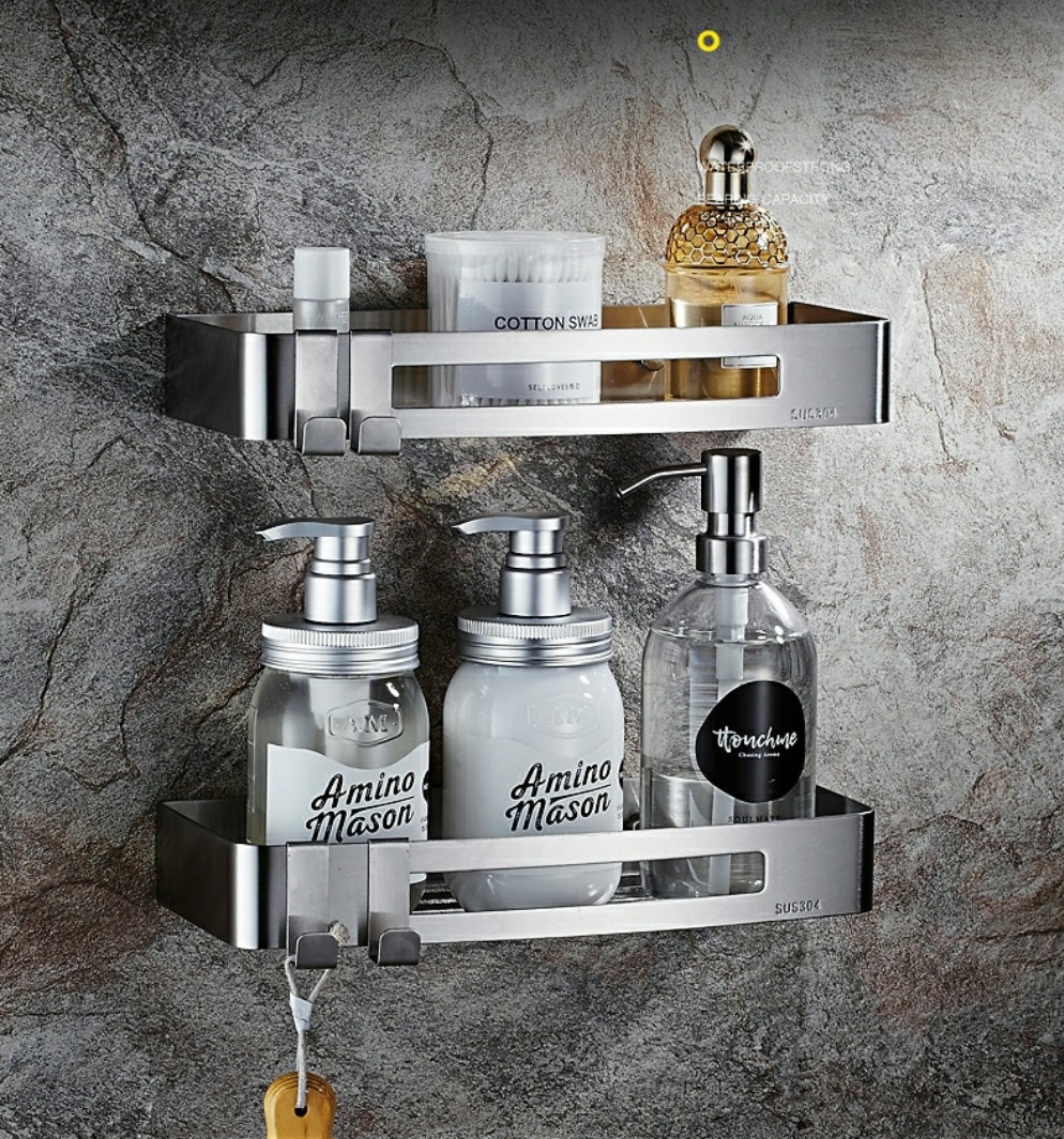 Kệ Nhà Tắm INOX SUS304 Để Đồ Phòng Tắm lắp đặt Dán Tường gạch men không cần Khoan Kệ chữ nhật - SU304