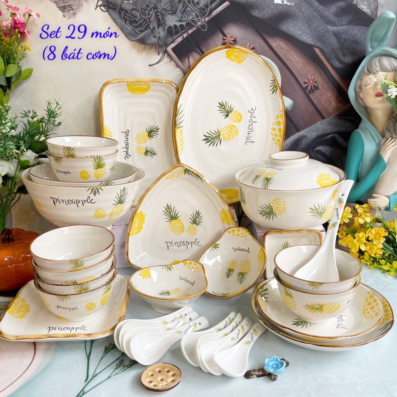 Set bát dĩa dễ thương đĩa sứ set bát đĩa decor 🍍bát ăn cơm chén sứ quả dứa 🍍siêu dễ thương s93
