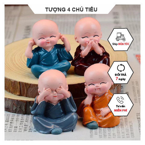 Bộ 4 tượng phật tứ không chú tiểu hòa thượng tu sĩ, bộ tượng chú tiểu tứ không trang trí xe hơi