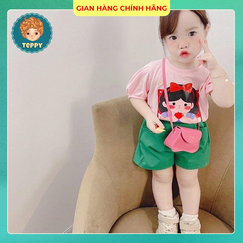 Set bộ áo hồng cô gái kèm quần xanh lá cho bé gái