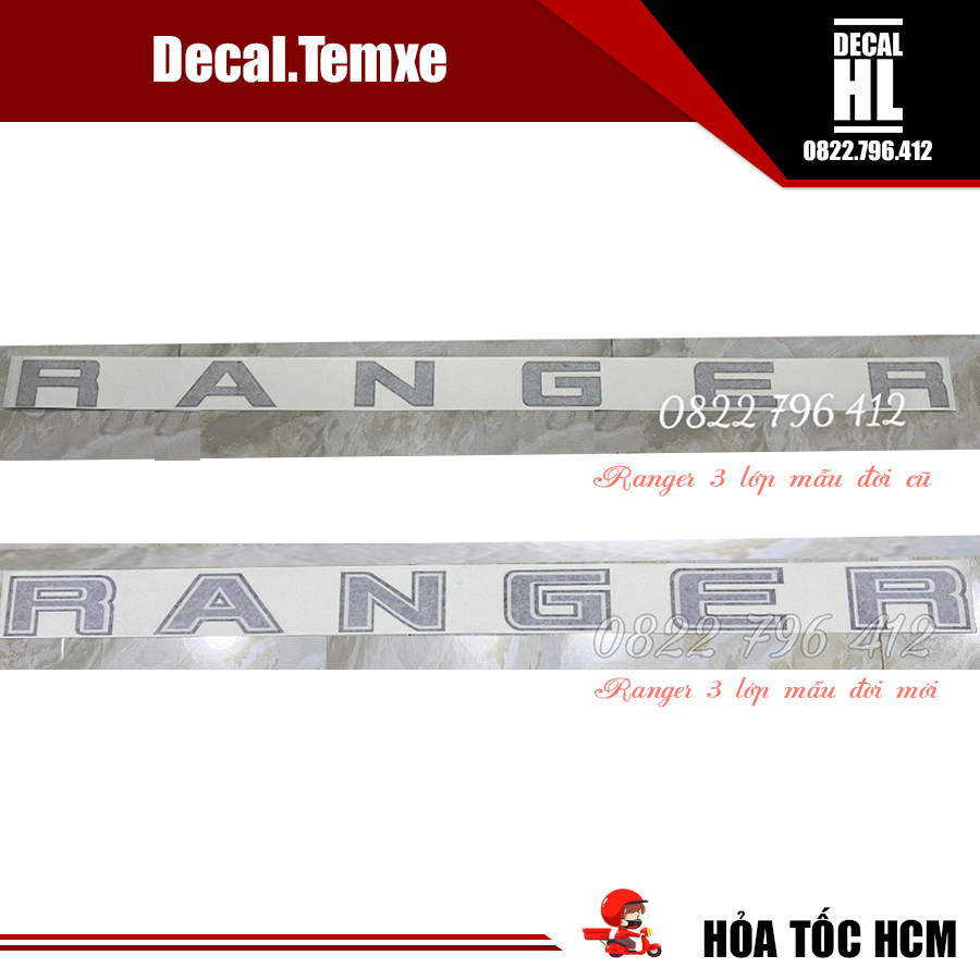 Tem Ranger dán xe For Ranger. Tem Ranger 3 lớp có 2 màu khách chọn