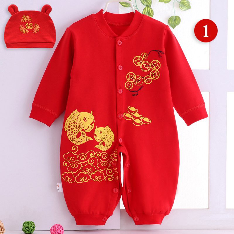 Bộ đồ tết kèm mũ chất liệu nỉ bông in hình cá chép được các bé yêu thích