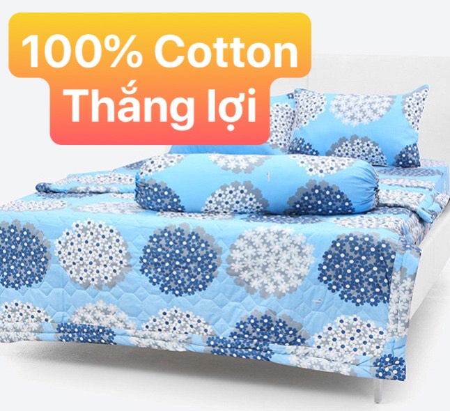 [HCM]Bộ Drap Cotton Thắng Lợi Kèm Mền Chần Gòn {5 MÓN }/ chuẨn logo trên vải/ đủ size lựa chọn