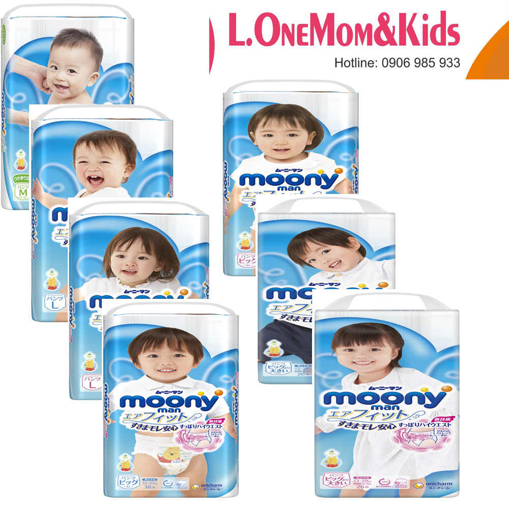 Tã Quần Cao Cấp Moony Nhật Bản M58/L44 BOY/L44G/XL38B/XL38G/XXL26G/XXL26BOY