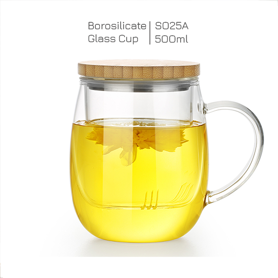 Ly lọc trà thủy tinh nắp gỗ Samadoyo S025A 500ml - Cốc trà thủy tinh chịu nhiệt có lọc trà bằng thủy tinh