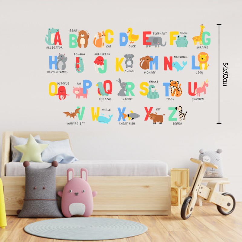 Decal Dán Tường Hình Bảng Chữ Cái Thú Cưng Cho Bé Yêu  | Decal Dán Tường Trang Trí Phòng Ngủ Cho Bé