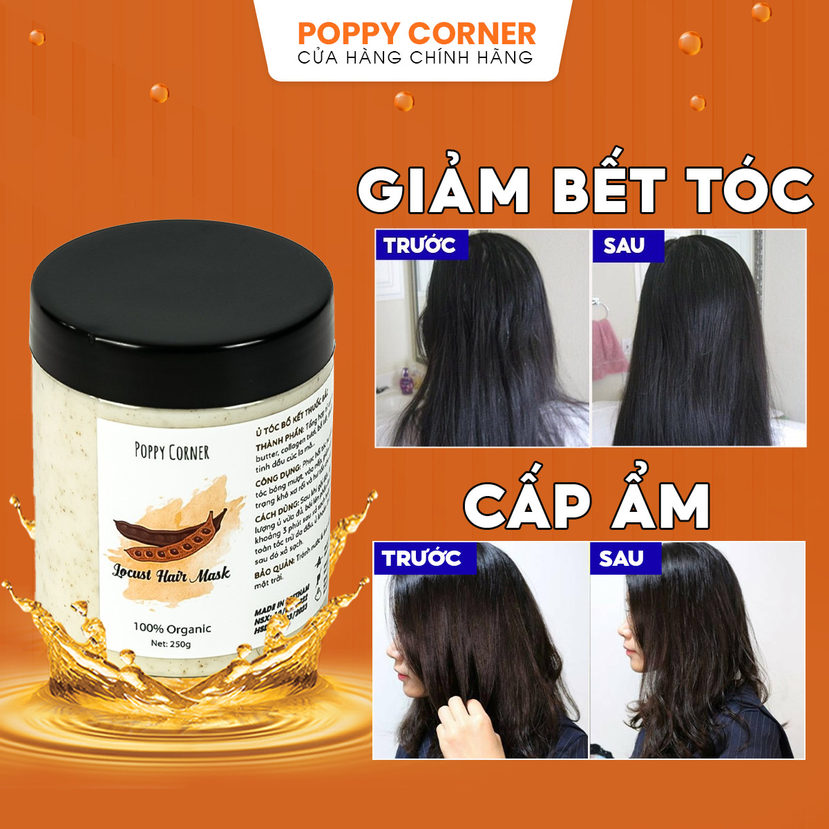 Dầu xả tóc bồ kết nhuộm kem ủ dưỡng tóc thơm thảo dược dầu ủ thiên nhiên phục hồi tóc hư tổn giảm khô xơ Poppy Corner