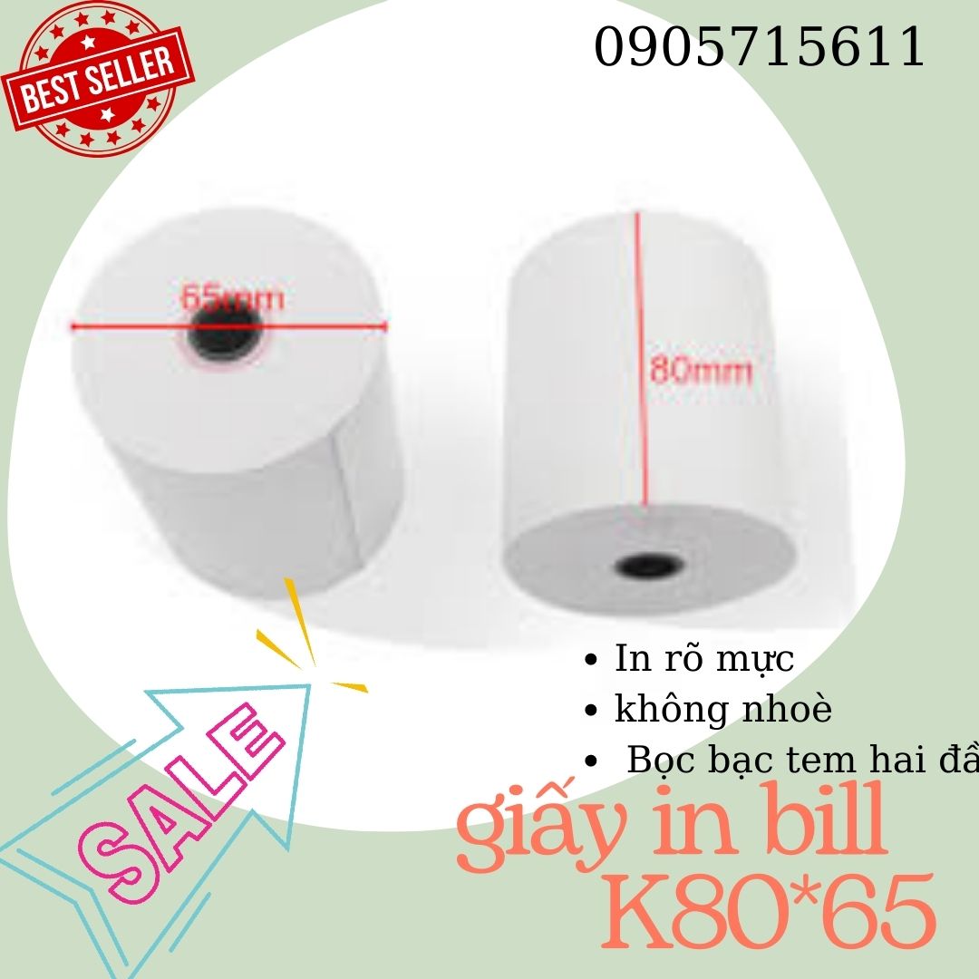 Giấy in hoá đơn 80*65, giấy in nhiệt 80x65