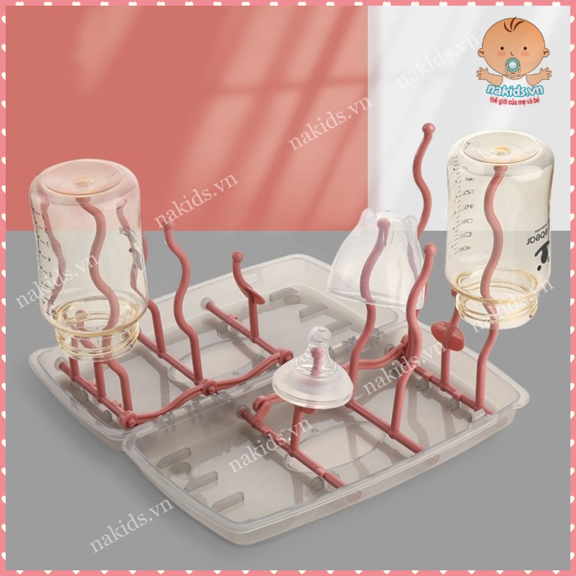 Giá úp bình sữa 12 thanh gấp gọn có nắp đậy dạng hộp tiện lợi khi đi du lịch - phong cách nhật bản