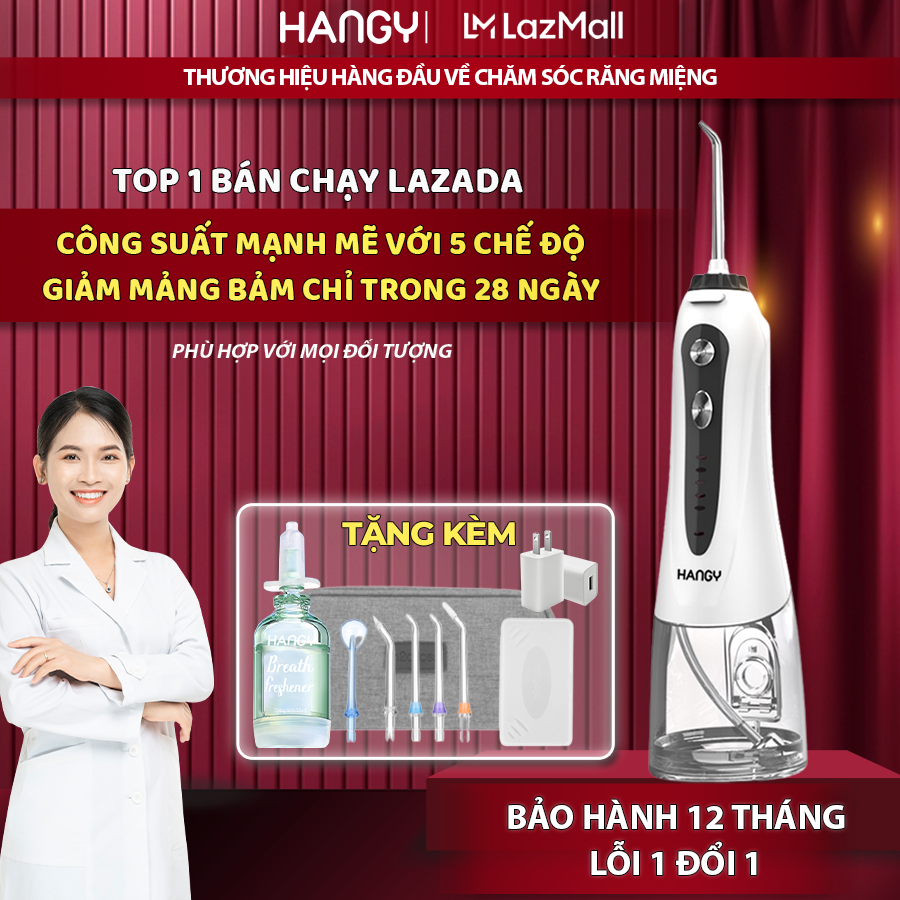 Máy tăm nước HF 9P HANGY phiên bản 2022 Tặng kèm củ sạc hộp đựng đầu xịt và túi vải đựng máy