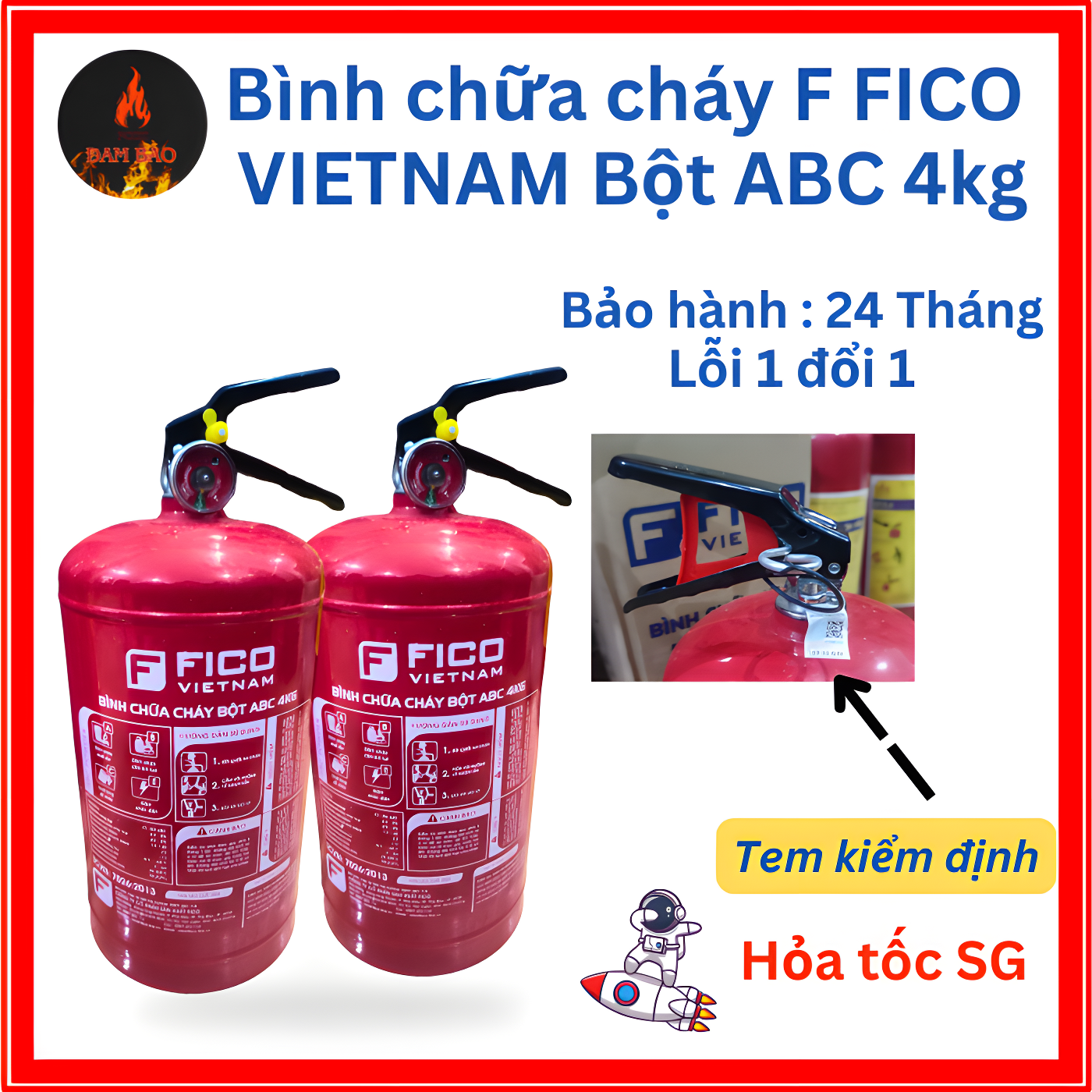 Bình chữa cháy / Bình cứu hỏa FICO 4KG Có Tem Kiểm Định dùng cho gia đình,văn phòng