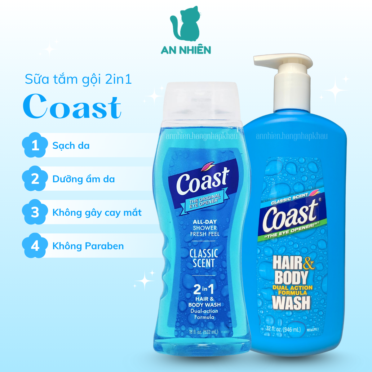 Sữa tắm gội nam 2in1 Coast Classic Scent 532ml Mỹ - Hàng nhập khẩu