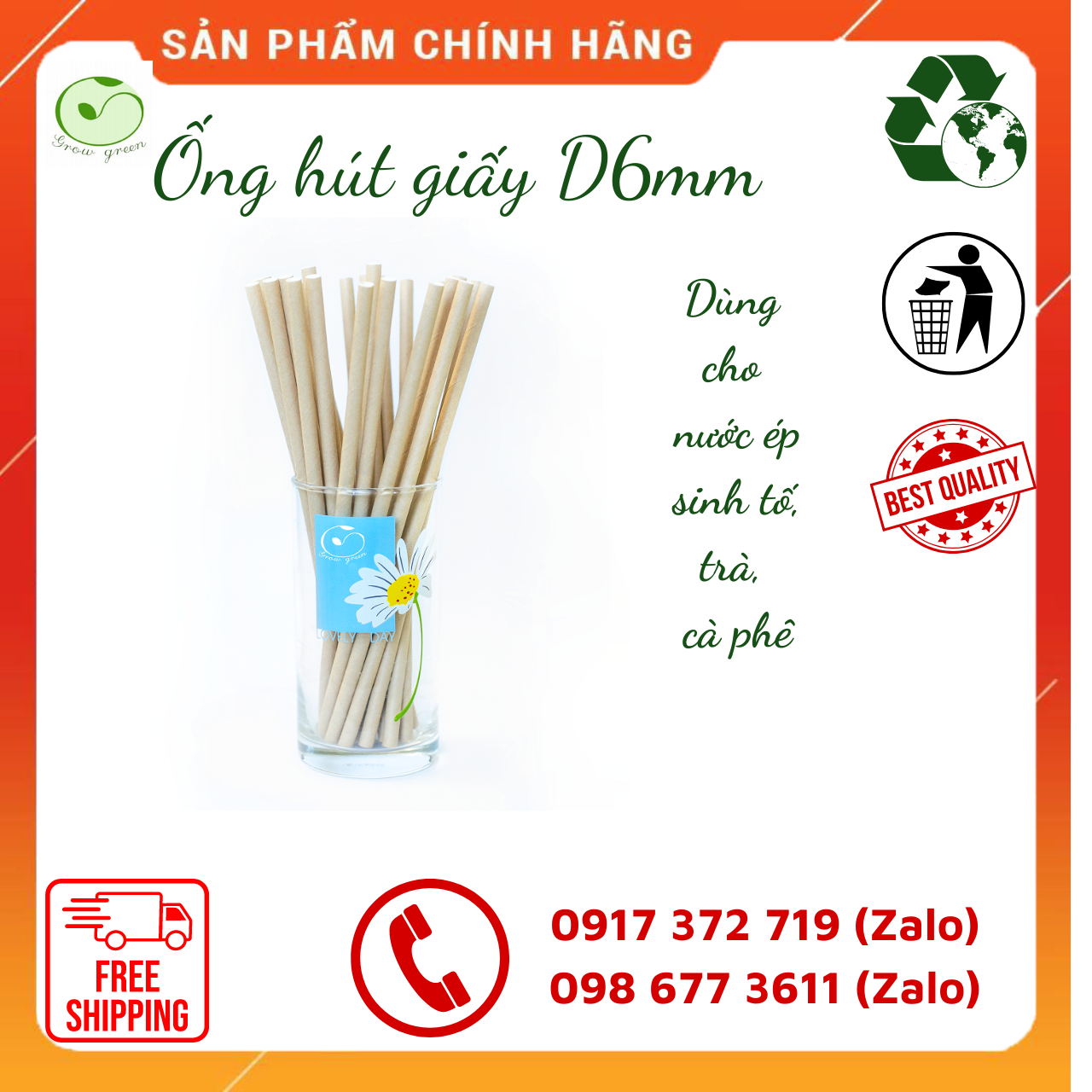 1000 Ống hút giấy phi 6 dùng để uống trà, cà phê, nước ép trái cây cho quán cafe, nhà hàng- sản phẩm thân thiện với môi trường