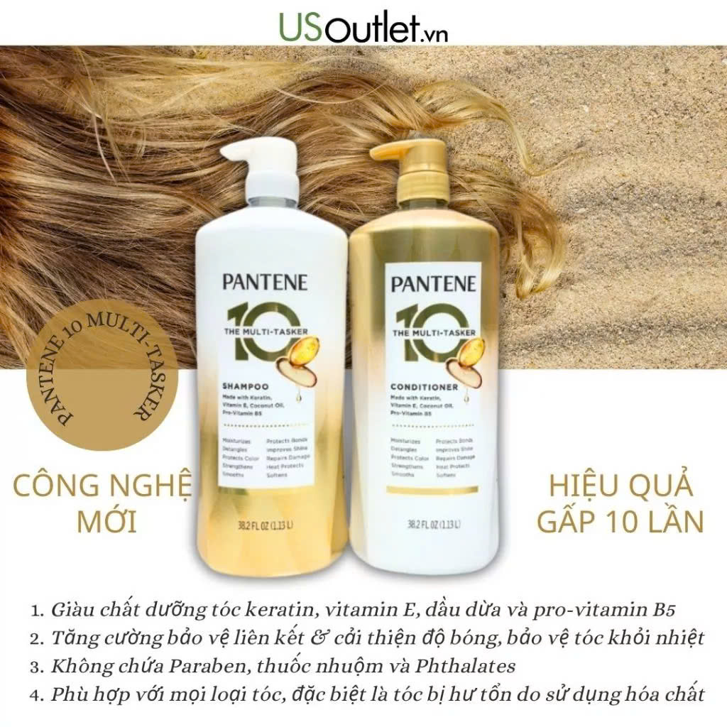 [Hàng Mỹ Mẫu mới] Dầu Gội Xả Pantene Dưỡng Ẩm và Phục Hồi Hư Tổn 10 Multi-Tasker chai 1.13L