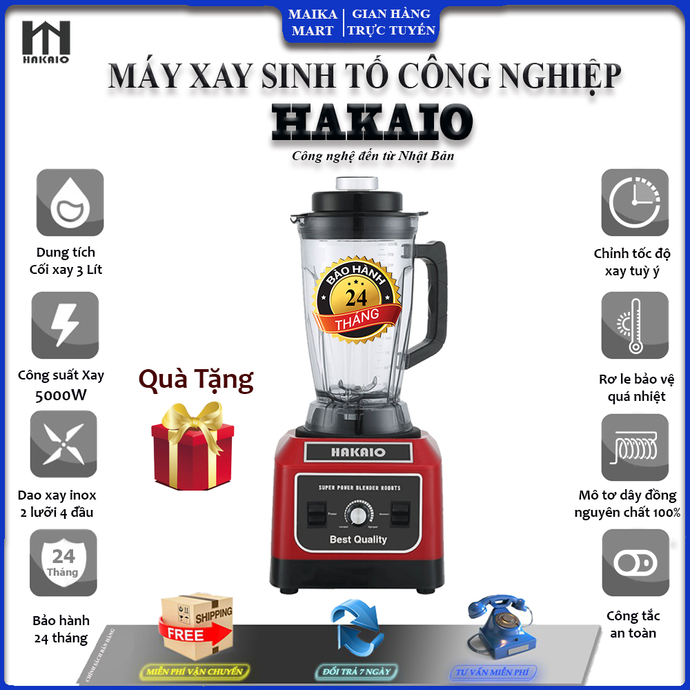 [CHÍNH HÃNG] Máy Xay Sinh Tố Công Nghiệp Hakaio Công Suất Xay5000W, Ca Xay 3 Lít, 100% Lõi Đồng [FreeShip80k], Máy Xay Công Nghiệp Xay Đá Bào,Xay Cà Phê, Xay Sinh Tố Hoa Quả, Máy Xay Rau Má. BH 2 Năm