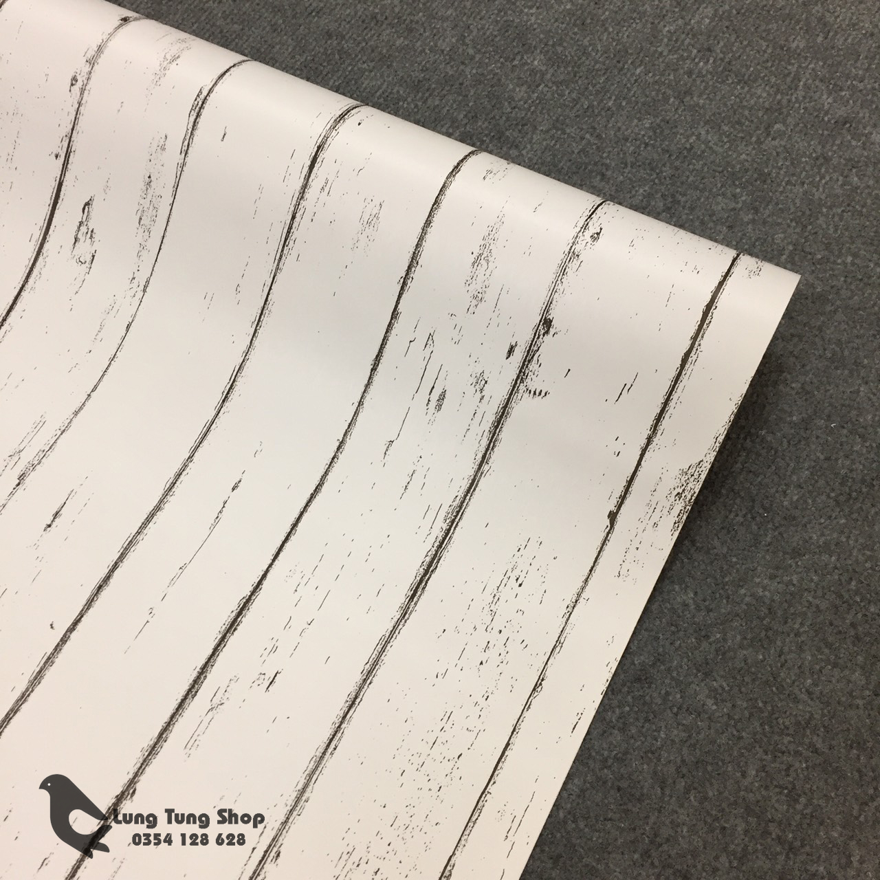 Decal dán tường màu gỗ trắng - giấy dán tường có sẵn keo