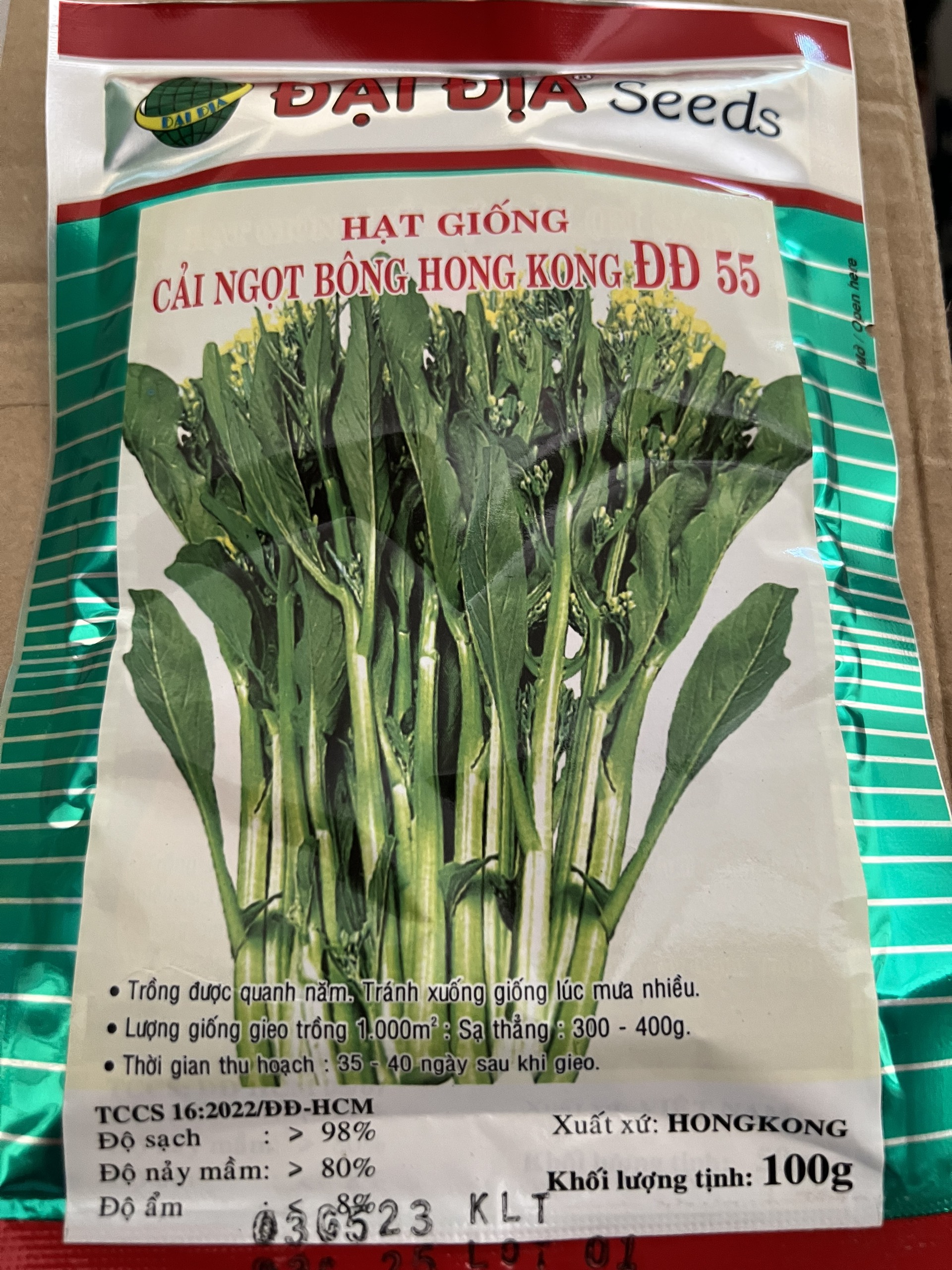 Hạt giống cải ngọt bông Hong Kong (55) Địa Địa gói 100g