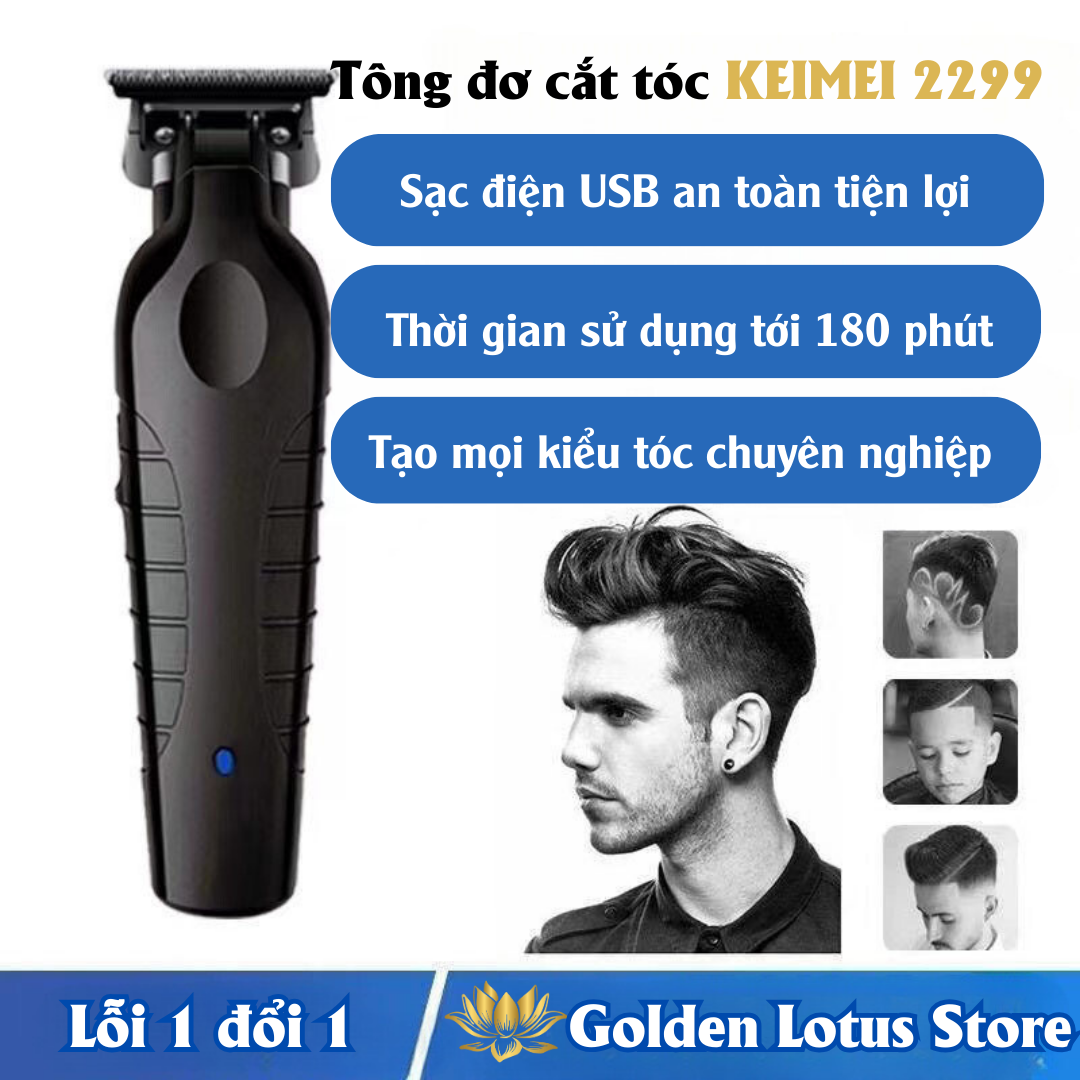 Tặng kéo áo choàng Tông Đơ Bấm Viền KM 2299 Thông Minh Máy Cắt Tóc Cho Nam Pin Trâu Tối Đa Dùng 180 Tiếng