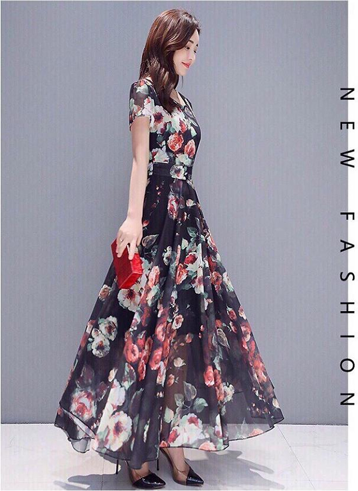 Đầm maxi hoa hồng xinh xắn ksvd632