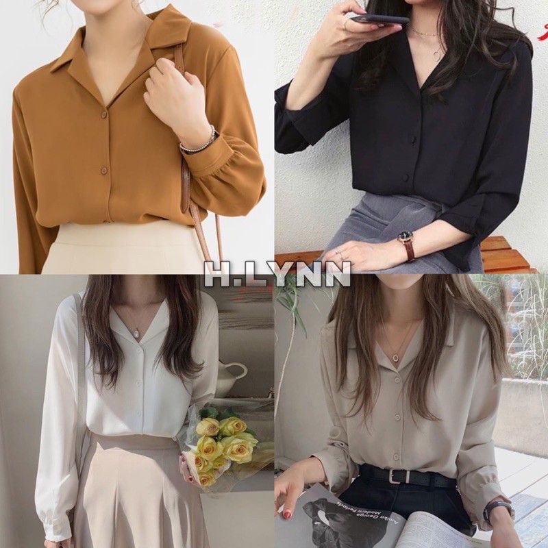 Áo Sơ Mi Nữ Cổ Vest Dài Tay Nhiều Màu M103