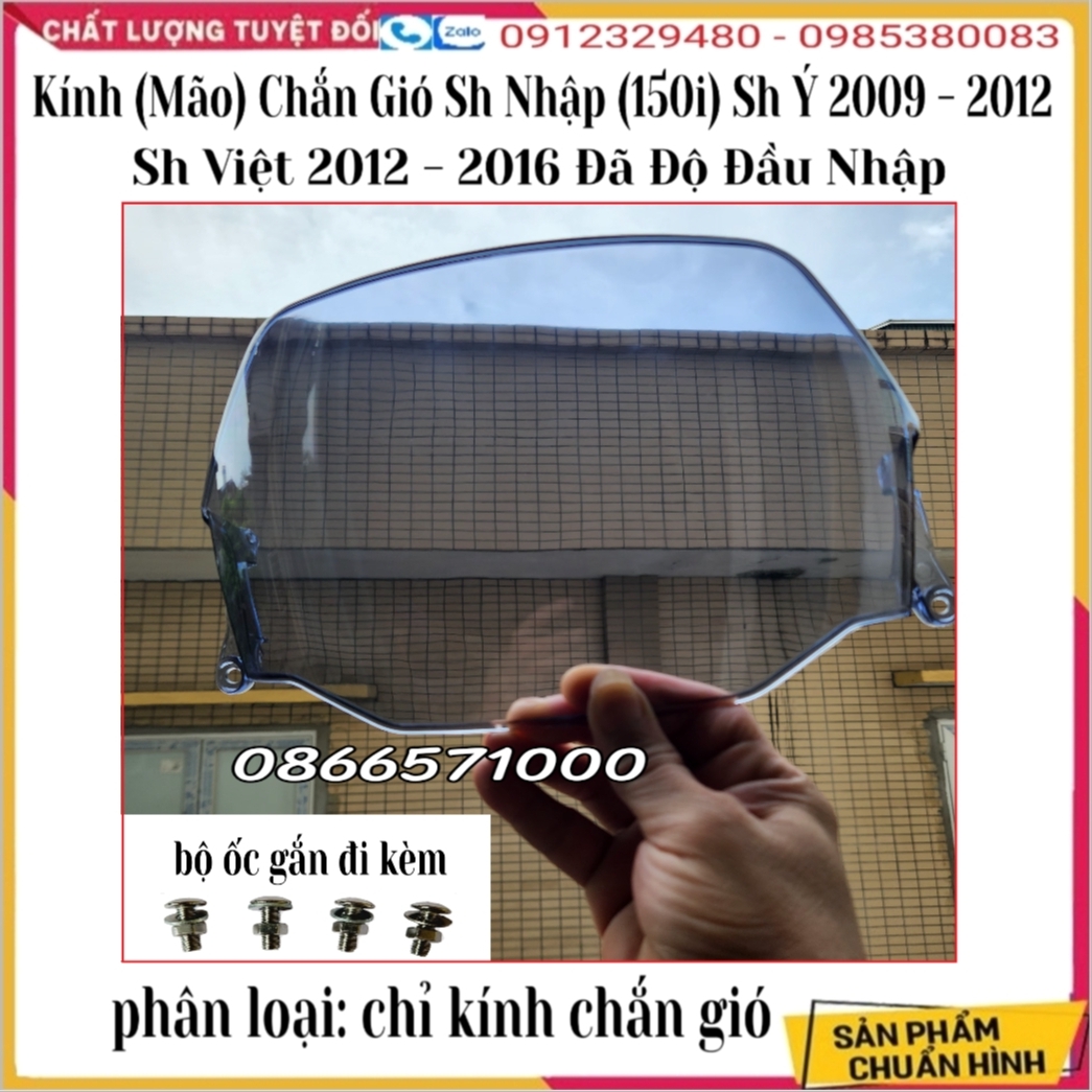 Kính Chắn Gió (Mão Ốp Đầu) Màu Đen Xanh Nhựa Cao Cấp Chịu Lực Gắn Sh Ý 2009 – 2012, Sh Việt 2012 – 2016 Đã Lên Đầu Nhập