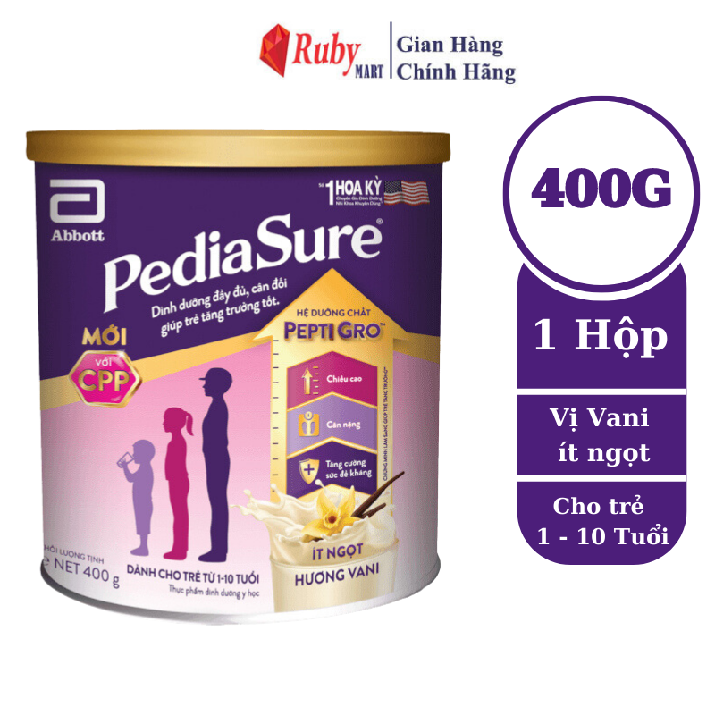 [Date T12/24] Sữa bột Pediasure 400g hương vani ít ngọt cho trẻ biếng ăn từ 1 đến 10 tuổi