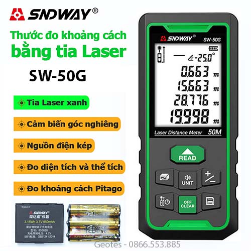 Thước đo khoảng cách laser sndway sw-50g tia xanh