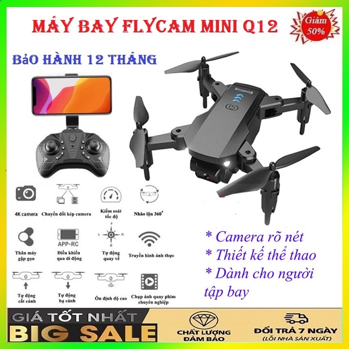 Flycam mini Q12 - Flycam giá rẻ mini có camera - Máy bay camera 4k - Máy bay điều khiển từ xa 4 cánh - Playcam - Flay cam - Fly cam giá rẻ - play camera giá rẻ hơn f11 pro 4k, Mavic 2 Pro, l900 pro