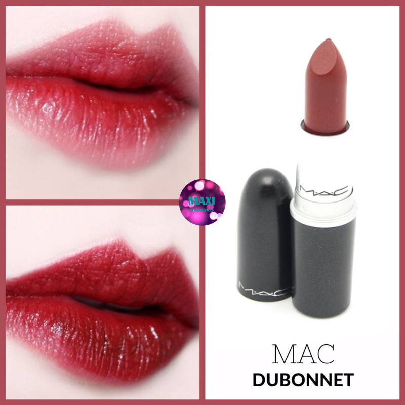 Son mac 108 dubonnet màu đỏ nâu lạnh, kết hợp dưỡng môi mềm mịn