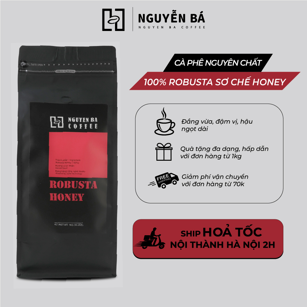 Cà phê cafe robusta honey nguyên chất rang mộc 100% dùng pha phin, pha máy, cold brew - nguyễn bá coffee