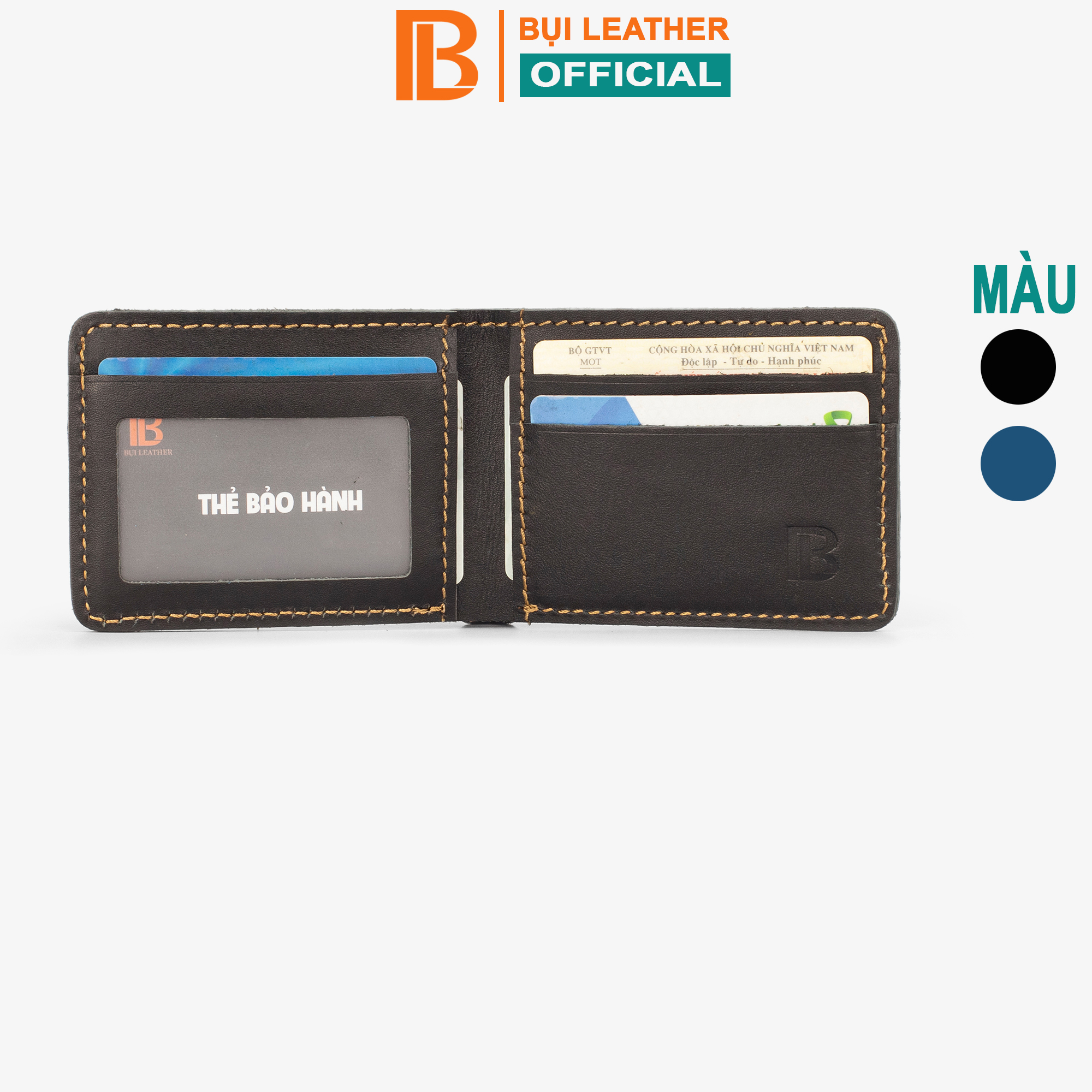 Ví nam mini V115 cao cấp- Ví nam nhỏ gọn da bò Nappa, 2 màu lựa chọn-Da thật, thương hiệu Bụi leather-BH 12 tháng