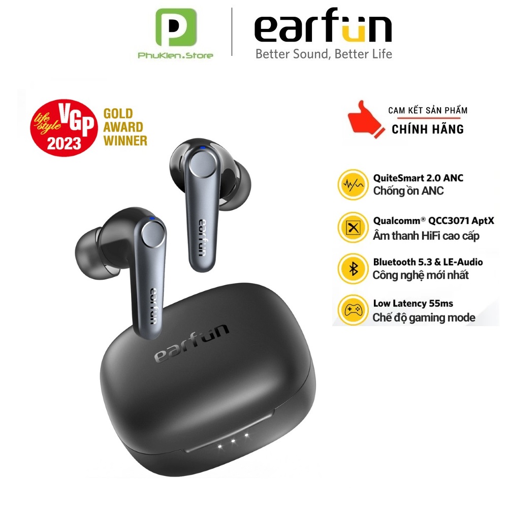 Tai nghe True Wireless EARFUN Air Pro 3 | QCC3071 | chống ồn ANC | 6 micro | Bluetooth 5.3 | Game mode <55ms [ beat Soundpeats Capsule Anker Liberty 4NC