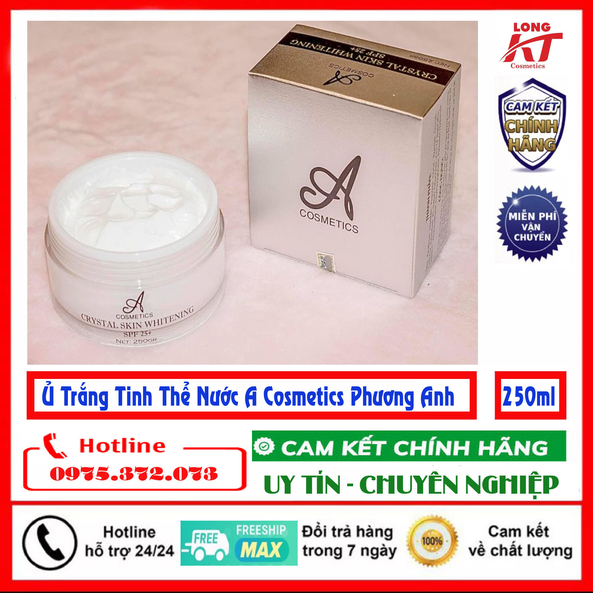 [[Chính hãng - Mỹ Phẩm Phương Anh A cosmetics]] Ủ TRẮNG TINH THỂ NƯỚC SPF 25+ - A Cosmetic Phương Anh Tái tạo da, kích thích sản sinh tế bào mới giúp da căng bóng mịn màng Làm trắng và điều màu da, tăng cường độ ẩm, giúp da khỏe