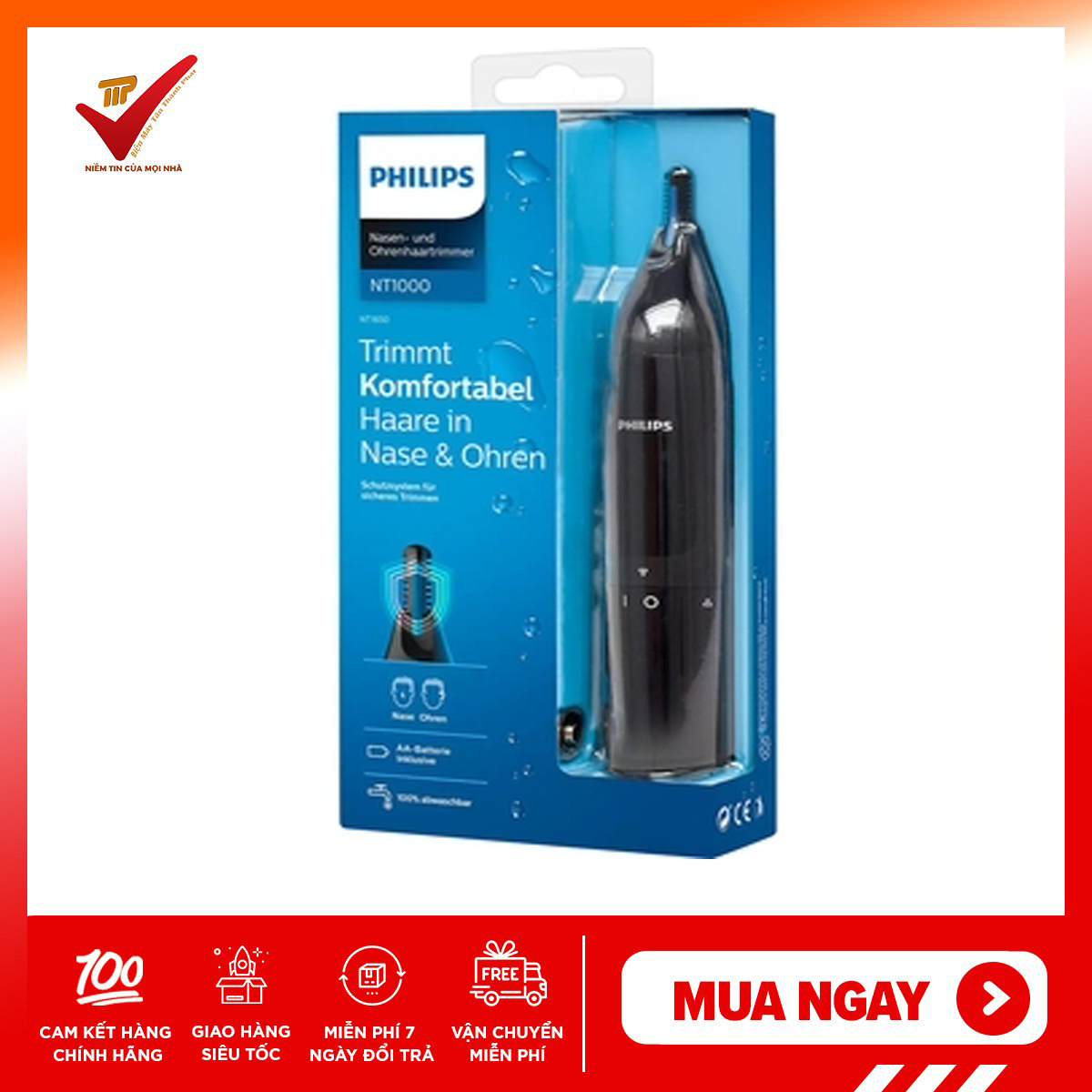 Máy tỉa lông mủi Philips NT1650, Hàng phân phối chính hãng