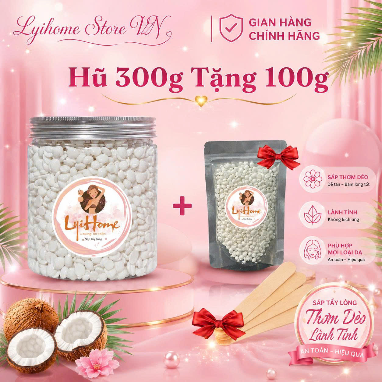 [Tặng 100g] Hũ 300g sáp wax lông nóng tại nhà, sáp wax có mùi thơm nhẹ, chất dẻo an toàn hiệu quả nhanh chống dễ sử dụng