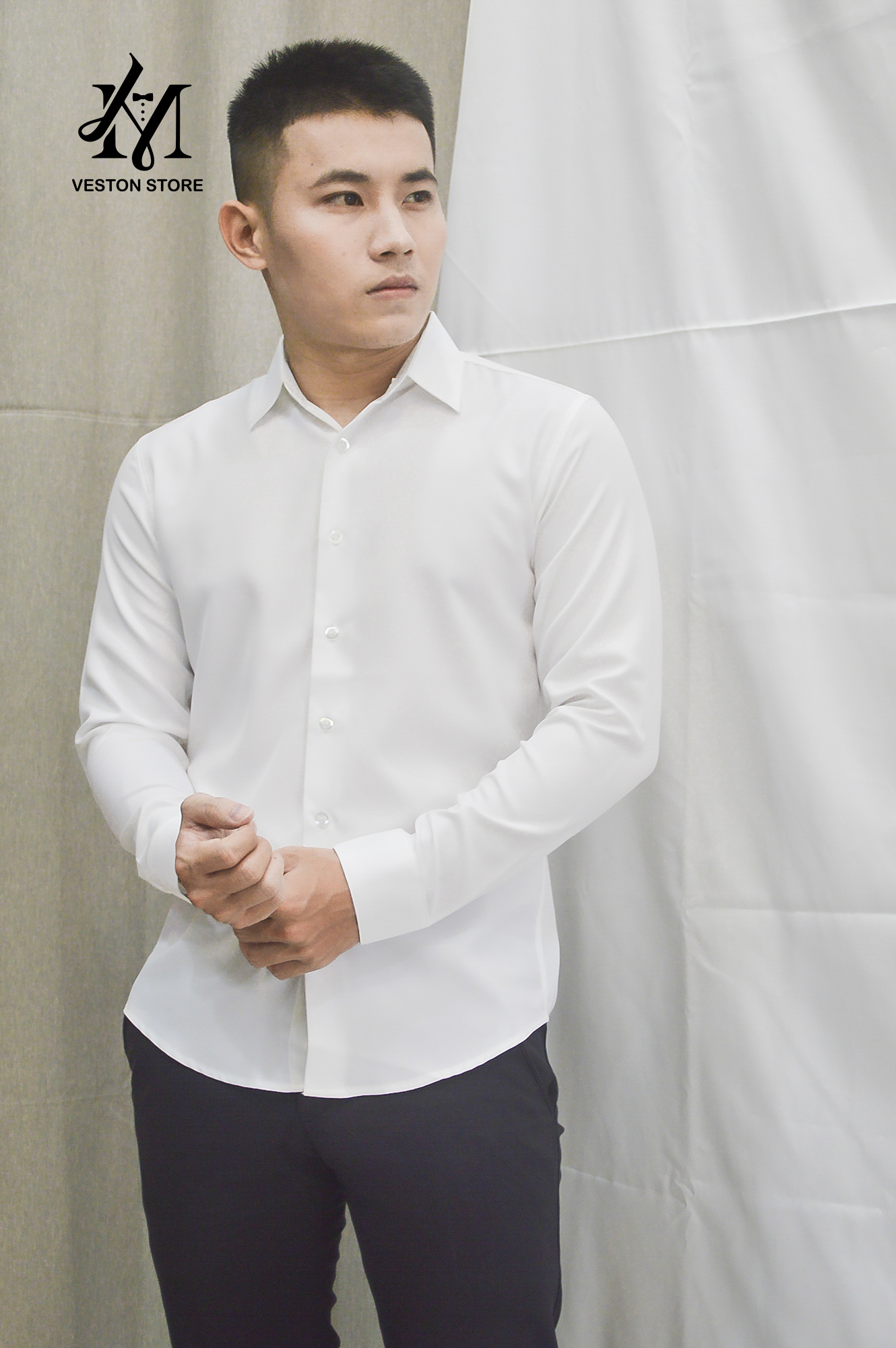 Áo sơ mi nam form ôm body chất liệu vải cotton lụa thoáng mát không nóng