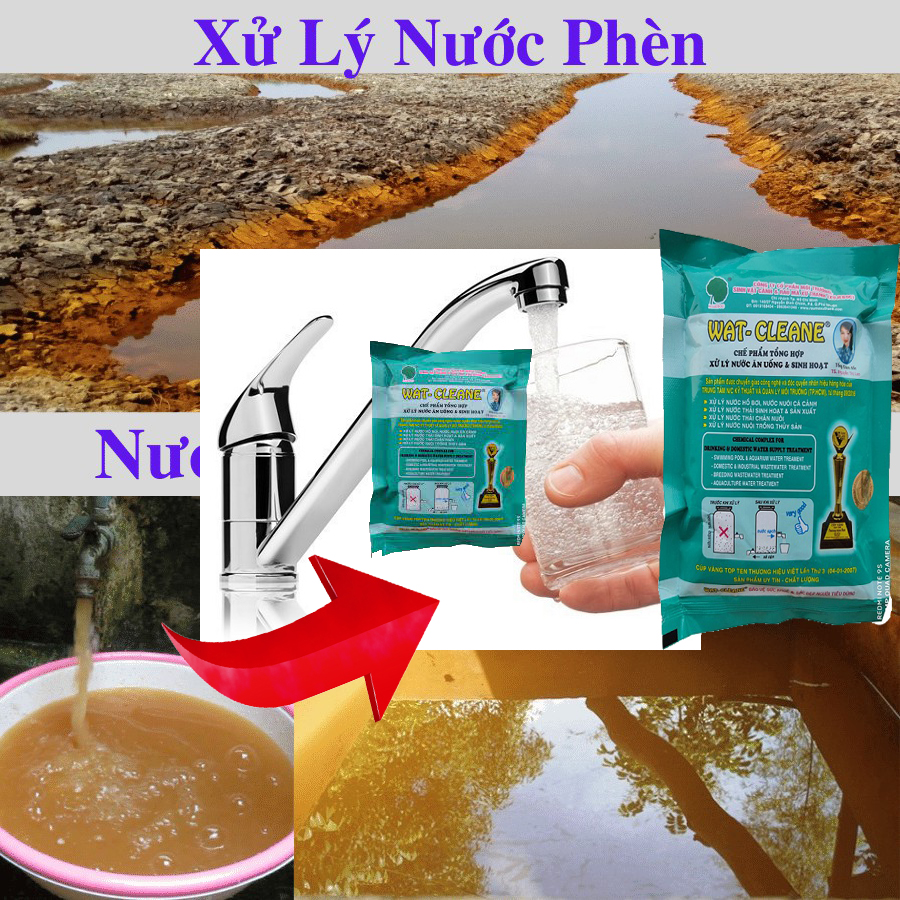 Chế phẩm xử lý nước nhiễm phèn sắt Wat Cleane 200gr xử lý triệt để nước nhiễm phèn men vi sinh xử lý ao tôm