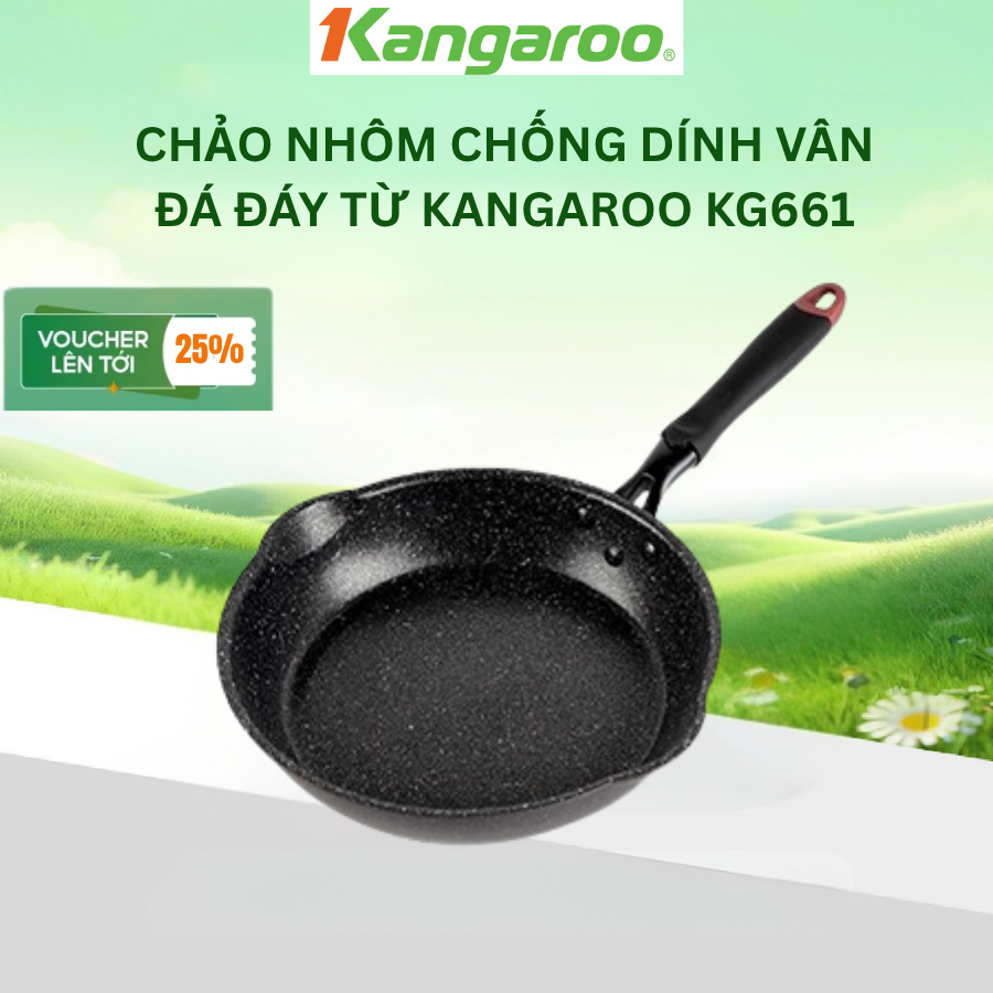 [BH 1 Năm] Chảo nhôm chống dính vân đá đáy từ Kangaroo KG661 - Hàng chính hãng
