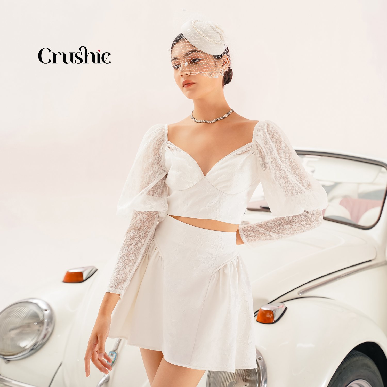 Chân váy Crushie hoạ tiết ren nữ hoa nhí dáng xòe cạp cao Mira Skirt