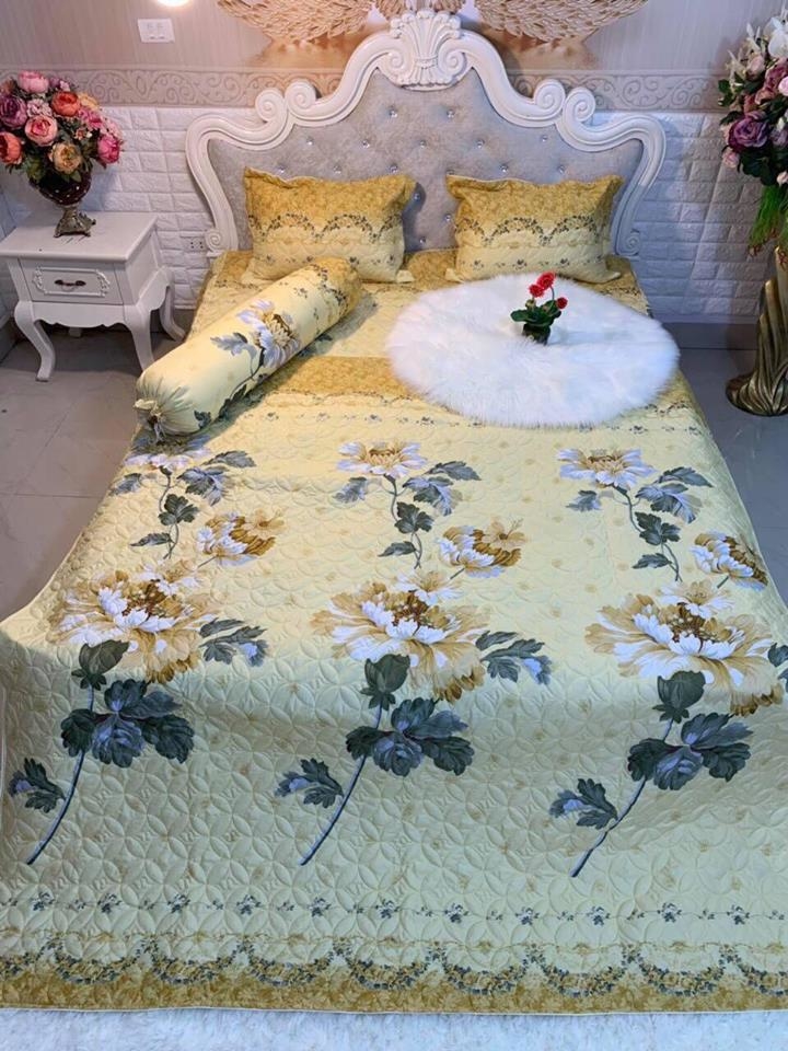 [HCM]Bộ Chăn Ga 5 món - 4 món cotton poly Hoa Cúc Vàng 1.6mx 2m gồm (1drap2 vỏ gối nằm 1 vỏ gối ôm  1 chăn hè)
