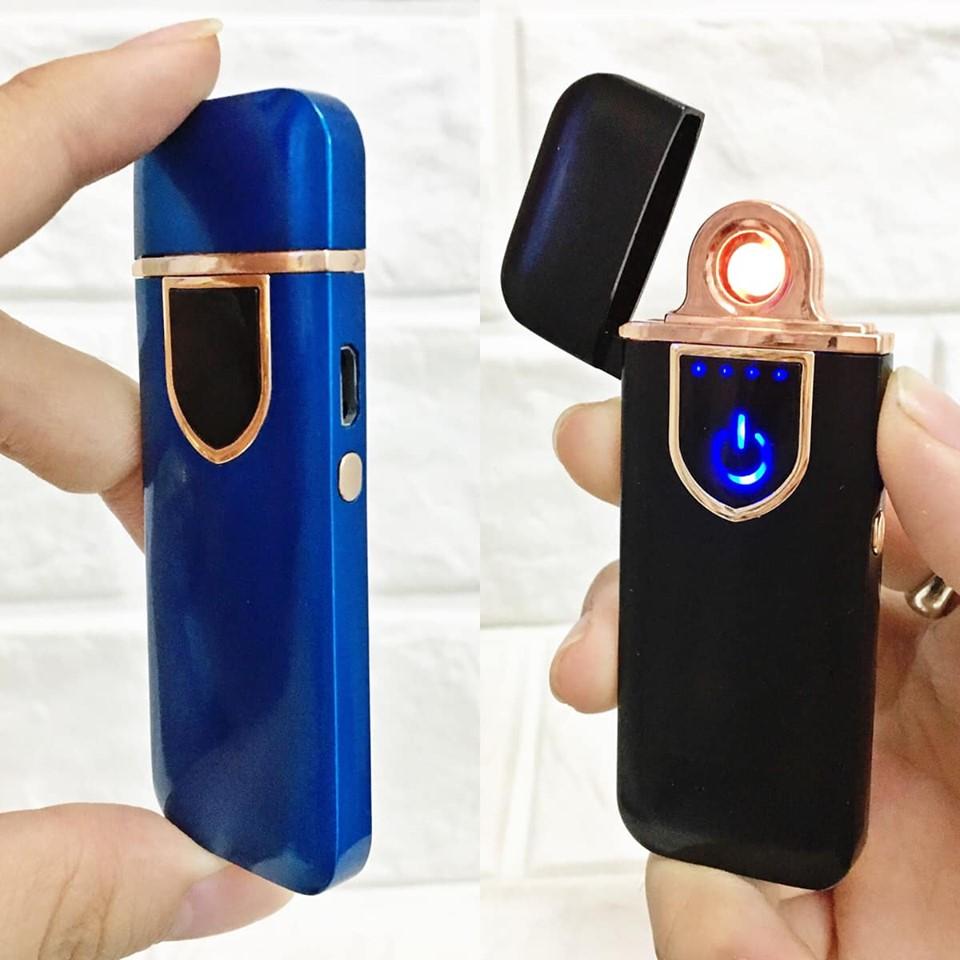 Bật lửa điện cảm ứng vân tay kim loại - full box