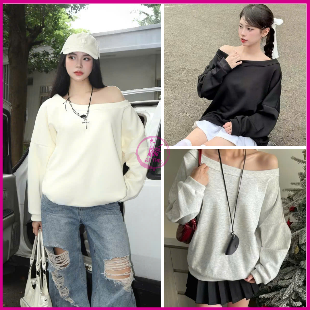   FREESHIP  Áo Sweater Trễ Vai Nữ Basic dài tay Thu Đông mặc 2 kiểu phong cách Hàn Quốc - Đỗ Thiện Unisex 