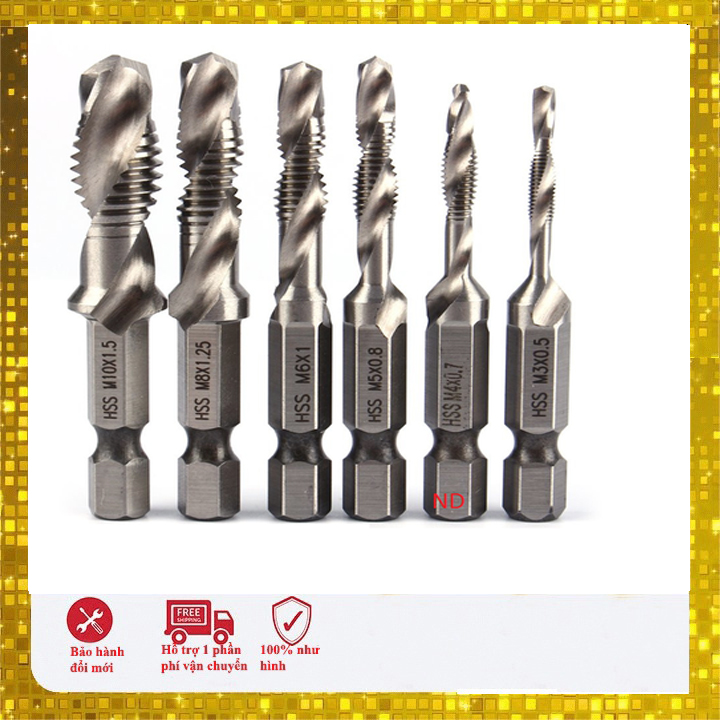 Bộ 6 mũi khoan taro tạo ren trong đường kính m3 đến m10