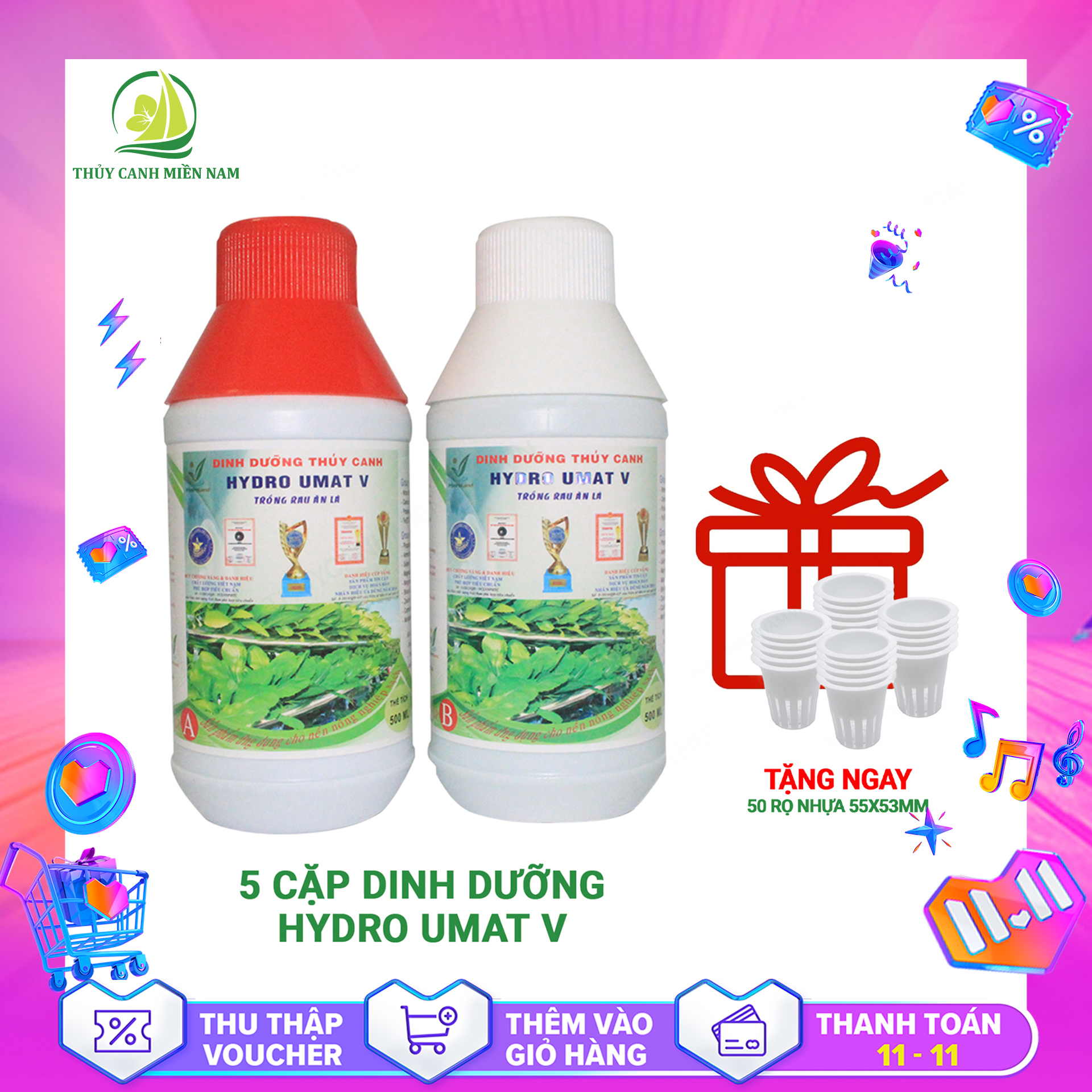 [TẶNG 50 RỌ] Combo 5 Cặp Dung Dịch Thủy Canh Hydro Umat V tặng 50 rọ thủy canh 55x53