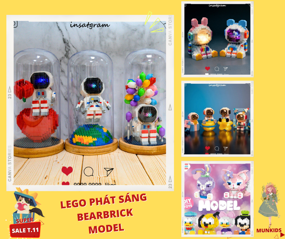 Đồ chơi lego lắp ráp phi hành gia kèm đèn led sẵn pin và hộp trang trí