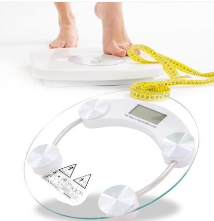 Cân điện tử mặt kính cường lực trắng tròn max 180 kg(tặng ngay thước dây)